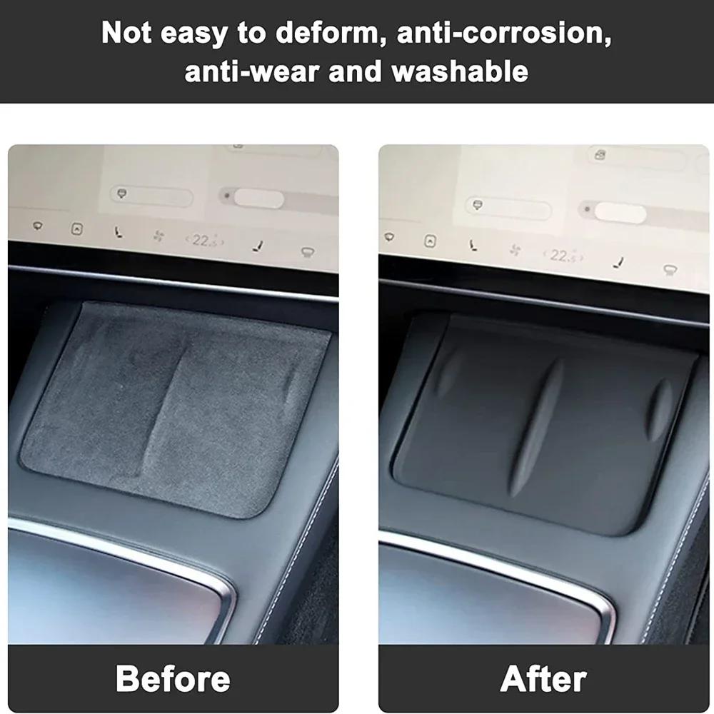 Для Tesla Model 3/Y Беспроводная зарядка Силиконовая подставка Углеродное волокно Центральная консоль Нескользящий Защитный коврик для зарядного устройства Автоаксессуары