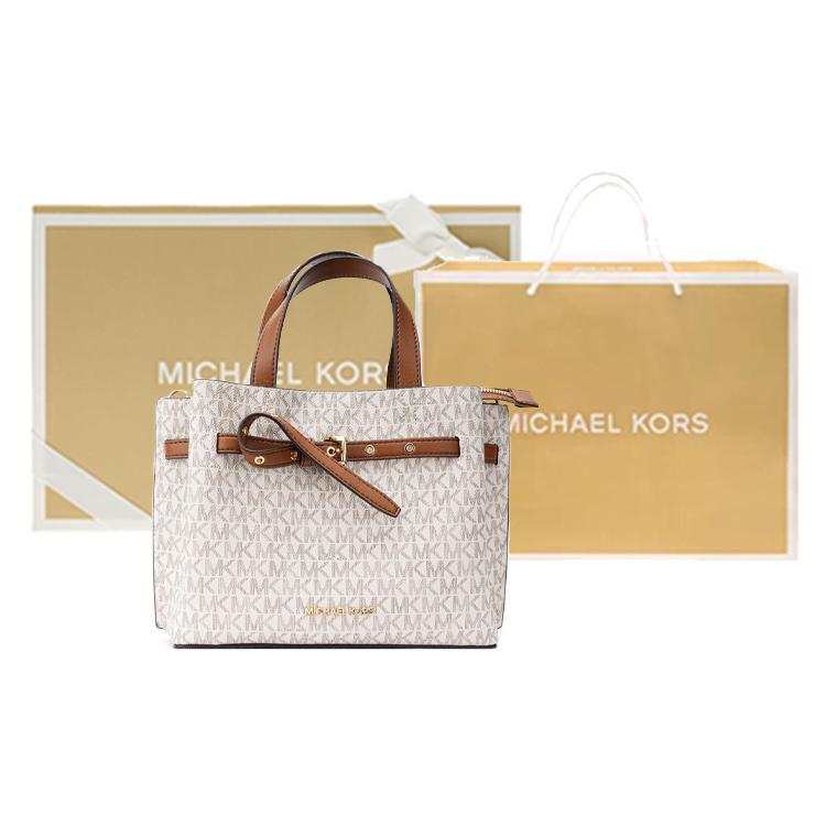 New MICHAEL KORS Emilia Canvas Square Handbag, Shoulder Bag, Crossbody Bag Small Women's Vanilla White 35H0GU5S1B-VANILLA