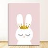 Pink Cartoon Painting Decoration Picture Nordic Baby Girl Room Decor Nursery Wall Art Canvas Poster Minimalist Crown Bunny Print
