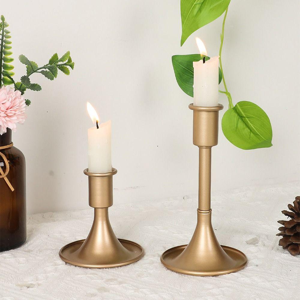 Simple Retro Gold Taper Candle Stick Iron Handhold Taper Candle Stand Sturdy Household Vintage Candlestick Holder Home Ambiance