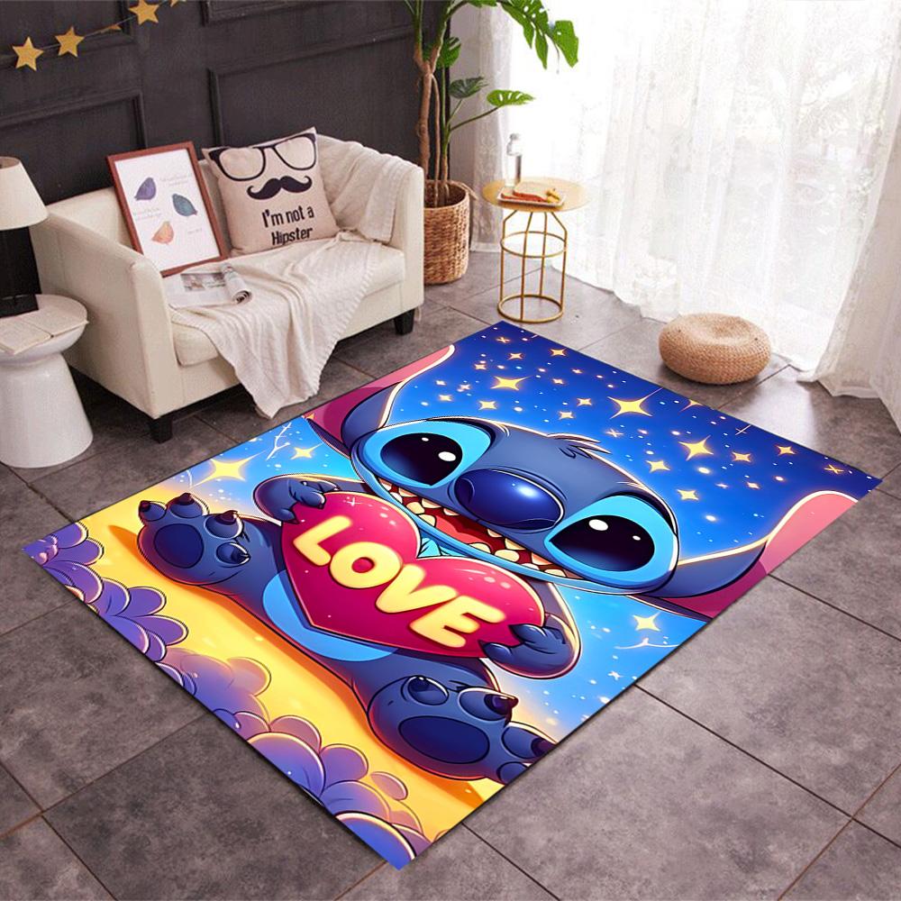 Stitch Stars Fantasy Artwork Disney Cartoon Theme Anti-Slip Rug - Polyester, Home Decor, Suitable for Bedrooms, Living Rooms, Doorways, and Studios