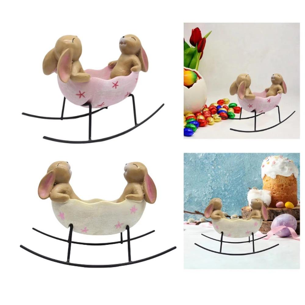 New Resin Rabbit Statue Easter Outdoor Animal Figurine Rocking in Egg Cradle Ornament Garden Decorations