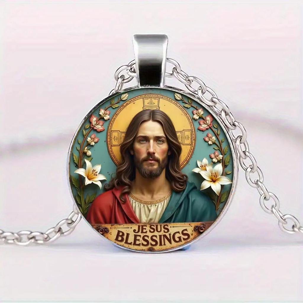 Христианский Иисус Благословляющий Религиозная Подвеска Ожерелье, Подвеска с Драгоценным Камнем Времени