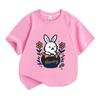 Kids Boys Girls 100% Cotton Crew Neck Short Sleeve T-Shirt, Cute Smiling White Bunny in Honey Jar Floral Print Casual Soft Tee for Children Daily Wear