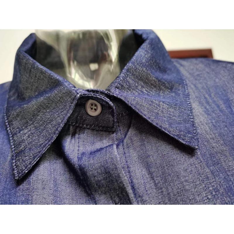 Elegant and Fashionable Long-sleeved Lapel Solid Color Long Denim Dress