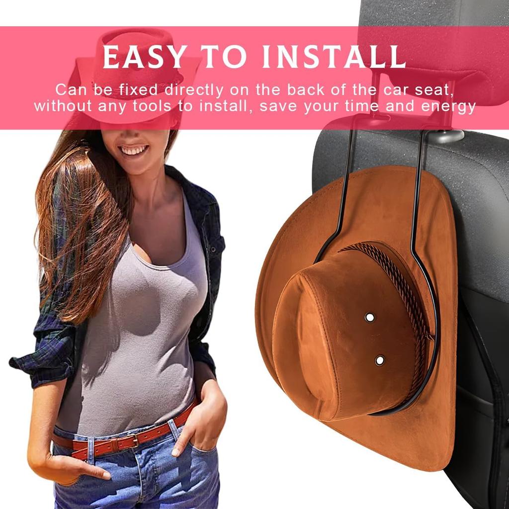 2 PCS Car Cowboy Hat Holder, Hard Metal Automotive Hat Holder For Keeping Hat Shape, Seat Back Organizers For Vehicle Truck SUV, Car Accessories