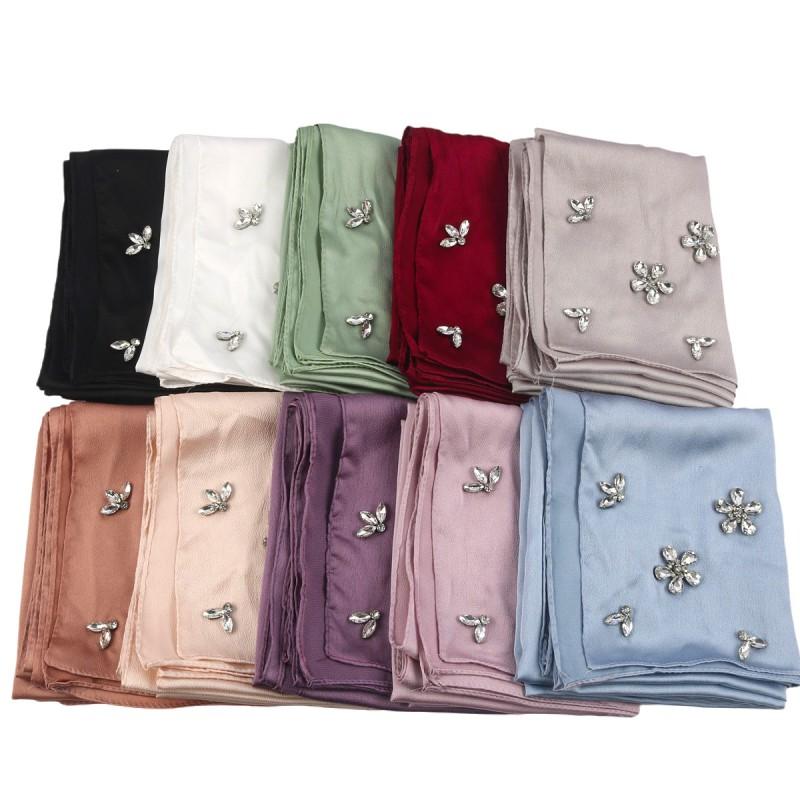 Chiffon Scarf With Hand-Set Rhinestones Lightweight Hijab Wrap Women Fall Winter