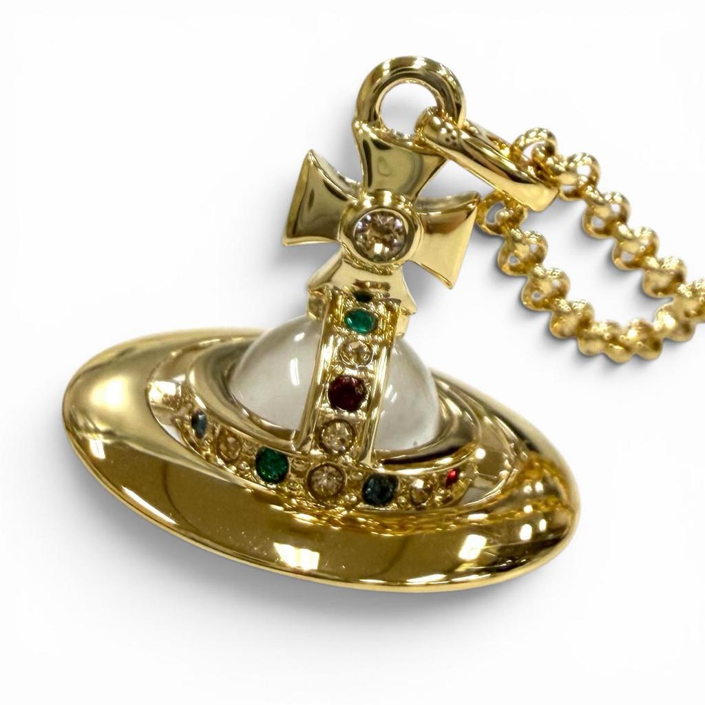 Excellent Vivienne Westwood Necklace NEW TINY ORB Rhinestone gold Women Used