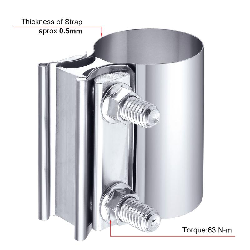 2.25 inch Exhaust Muffler Clamp Stainless Steel Butt Joint 2pcs Sleeve Catalytic Converters Exhaust Band Clamp