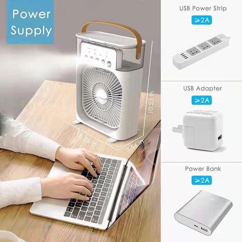 Портативный вентилятор, кондиционер, USB электрический вентилятор, светодиодный ночник, водяной туман, весело 3 в 1, воздухоохладитель, увлажнитель для дома
