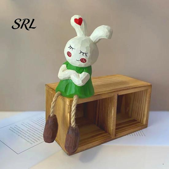 Office Desk Rabbit Decorations Leggy Figurine Ornament, Handcrafted Basswood Desktop Sitting Small Animal Collectibles Bunny, Creative Ornament
