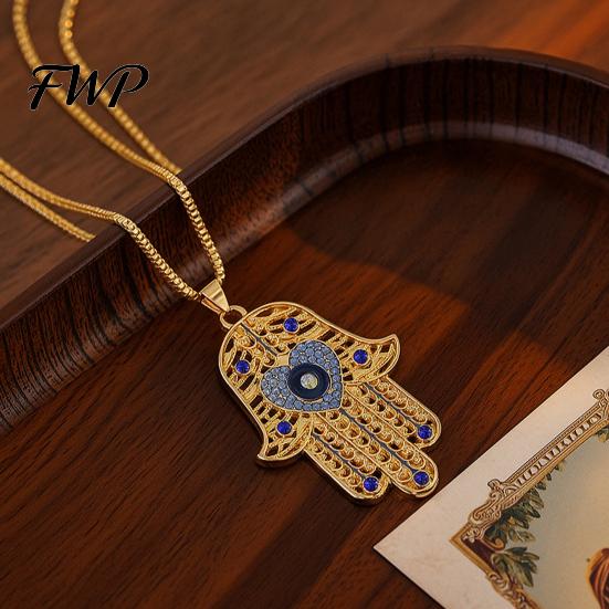 Devil Eye Jewelry Necklace Vintage Chain with Hamsa Hand Pendant Anti-Oxidation Rhinestone Palm Gifts for Women Wife Girlfriend Durable