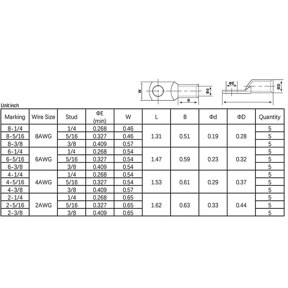 Наконечники проводов 4AWG Медные кабельные наконечники Соединители клемм аккумулятора Кольцевые клеммы