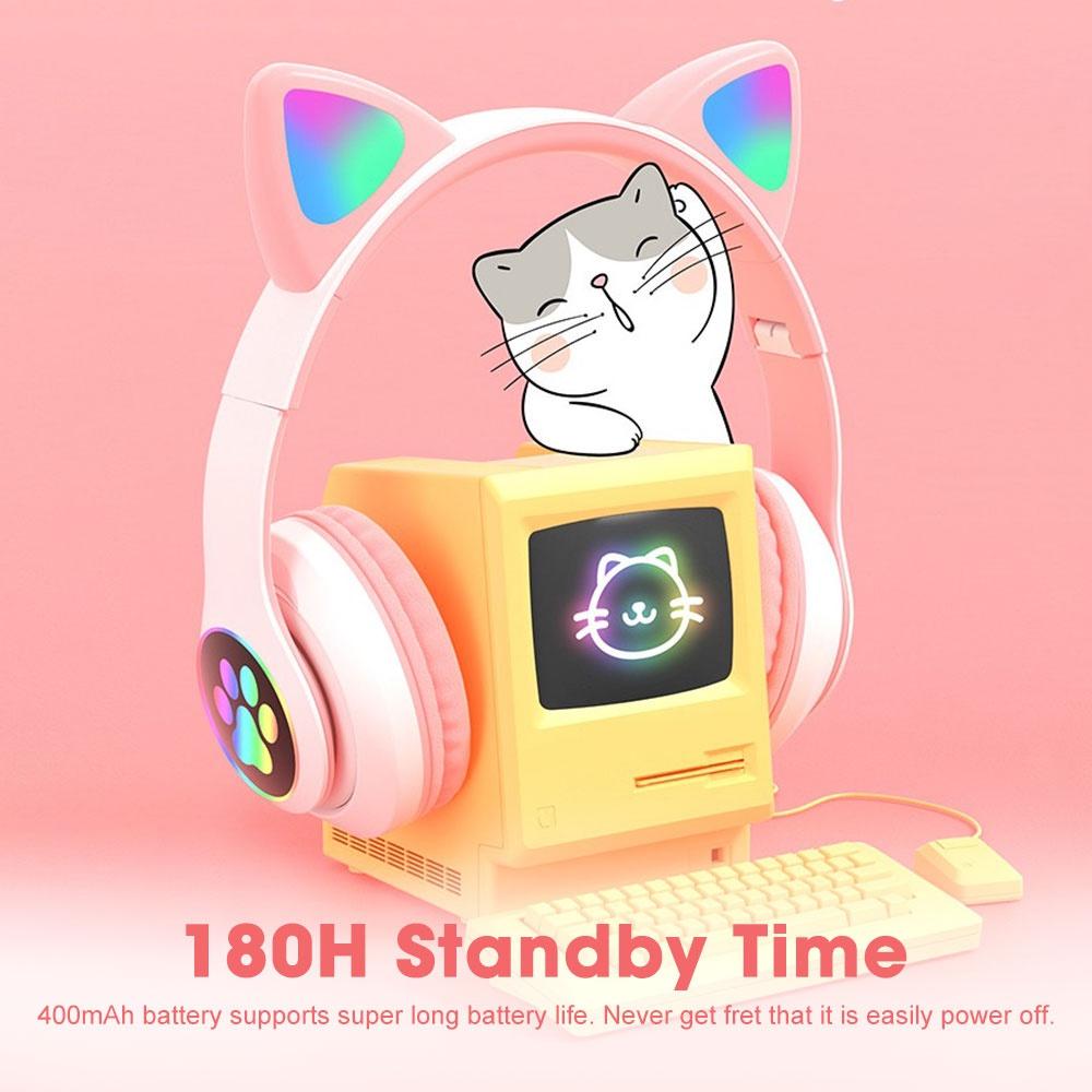 Bluetooth 5,0 наушники с микрофоном милые кошачьи ушки беспроводные/проводные складные наушники с басом RGB дышащий свет для мальчиков/девочек