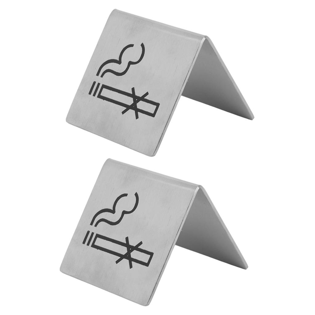 No Smoking Table Sign Stainless Steel Double Sided Tent