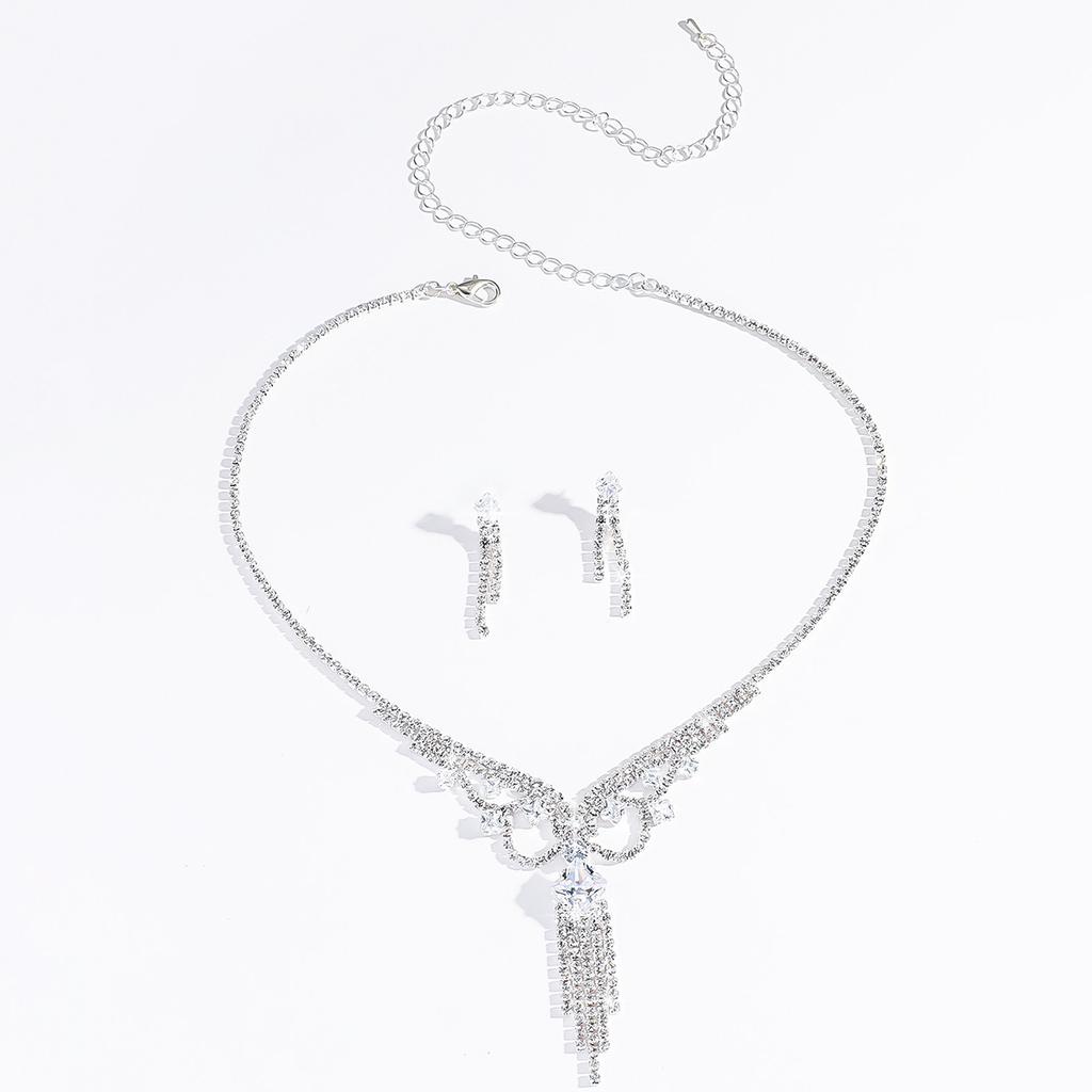 3PC Women's Fashion Hollow Design Tassel Necklace Earrings Jewelry Set Wedding Banquet Party Holiday Gift