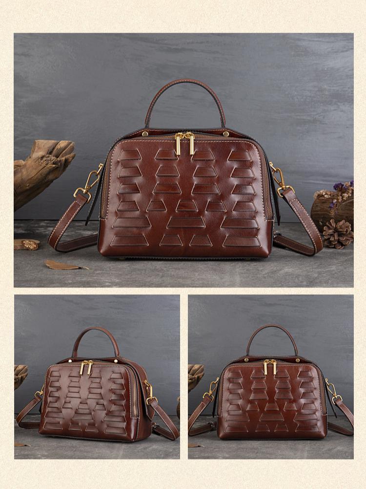 Johnature Retro Woven Large Capacity Handbag Genuine Leather Versatile Soft Cowhide Women's Shoulder Bag