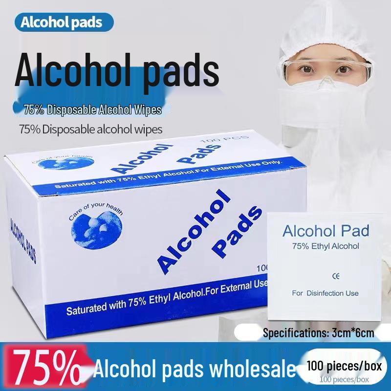 75% Alcohol Disposable Wipes - 100 Large Cotton Pads for Mobile Phones, Travel, Ear Piercings, and Individual Disinfection