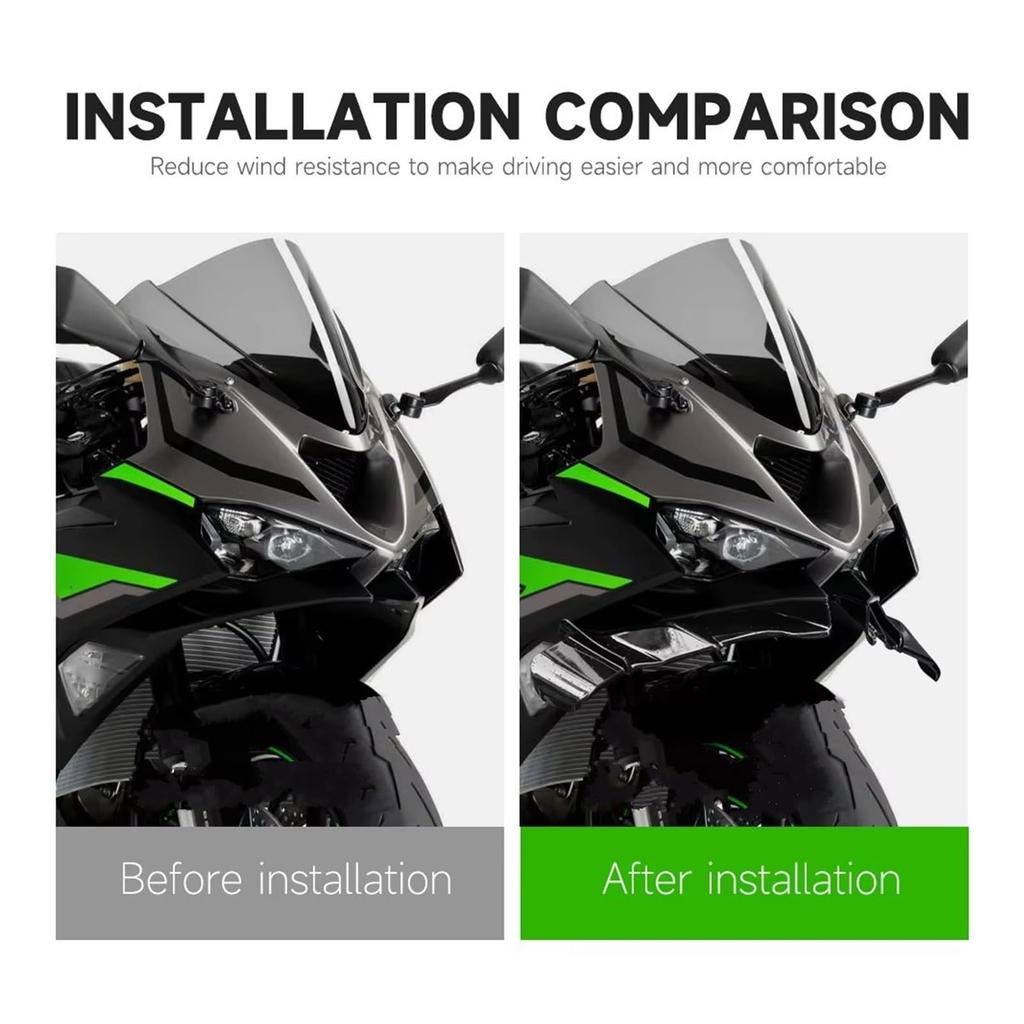 ZX-6R Motorcycle Front Lip Spoiler Wing Fairing Front Small Wing Motorcycle Spoiler Fit Front Fairing Winglet (BRIGHT GREEN)