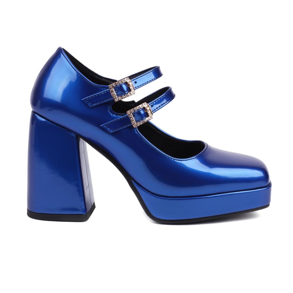 8.Women's High Heel Single Shoes Solid Color Simple Waterproof Platform Thick Heel Shallow Mouth Large Size Single Shoes Four Seasons Shoes