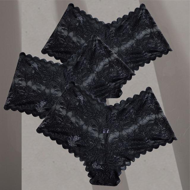 FINETOO 3Pcs Women Sexy Low Waist Lace Boyshort Floral Panties S-XL Girls Hollow Out Underwear Ladies Comfortable Underpants Female Lingerie