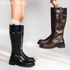 Женские сапоги до колена, массивные модные кожаные туфли на платформе, зимние новые тенденции, готические дизайнерские женские туфли Chelsea Snow Botas Mujer