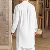 Men's Cotton Linen Kaftan Long Sleeve O-Neck Robe Solid Color Button-up Collar Thobe Breathable