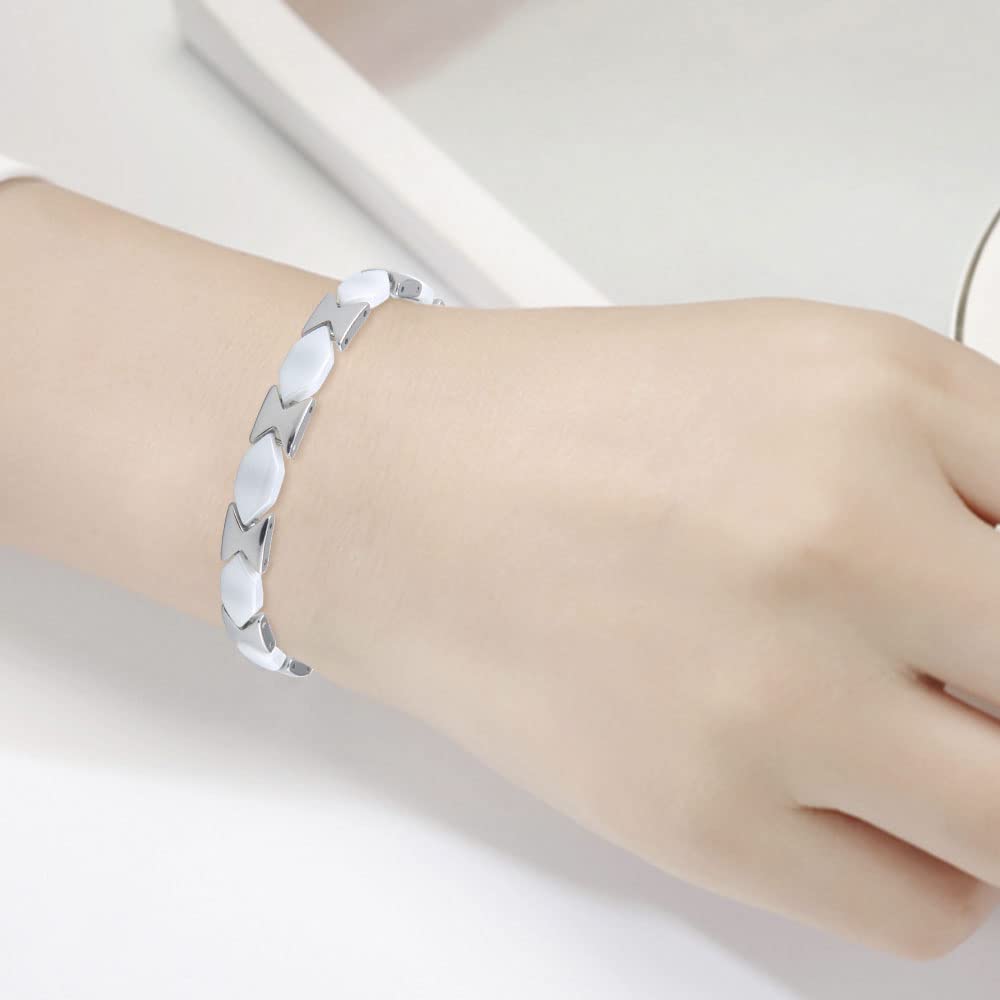 Германиевый браслет Керамический браслет из нержавеющей стали Антистатический браслет Магнитные украшения Белый женский + (19.0 см, Керамика)