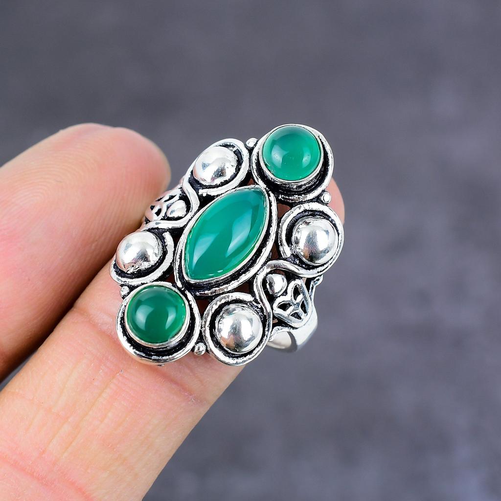 Green Onyx Handmade 925 Sterling Silver Jewelry Ring Size 9 Gift For Her m1W77