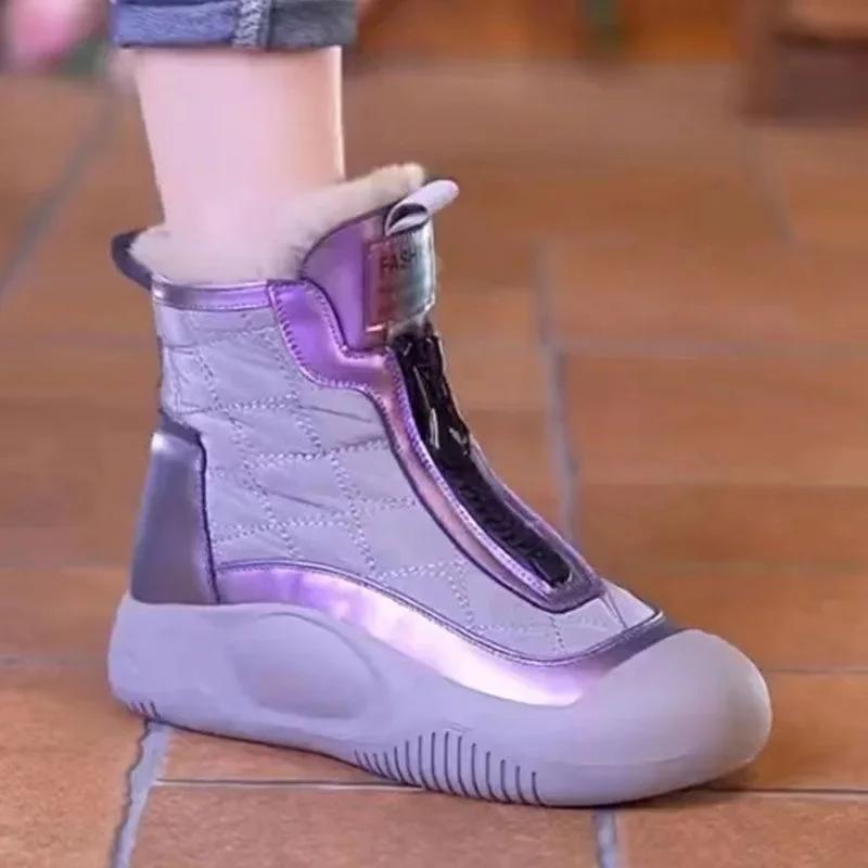 Зимние женские сапоги, плюшевые теплые высокие зимние сапоги 2025 года, новые студенческие корейские увеличивающие рост нескользящие холодные хлопковые туфли