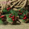 10PCS Artificial Flower Red Christmas Berry Pine Cone Holly Branches Christmas Decoration for Home Floral Decor Flower Crafts