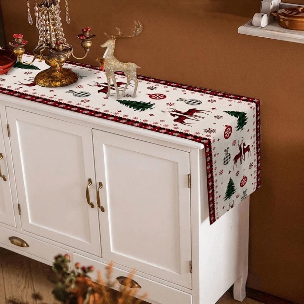 Retro Linen Christmas Table Runner Snowflake Santa Claus Christmas Table Flag Snowman Desk Decor Xmas Tablecloth Christmas