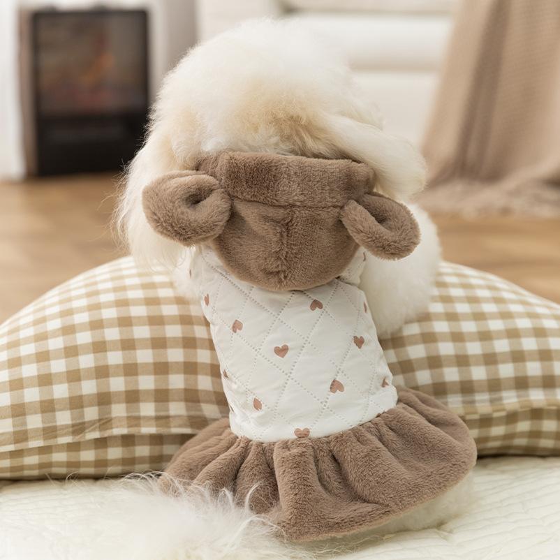 Warm Plush Pet Hooded Jacket Winter Autumn Coat Cute Lovely Dog Dress Princess Dog Clothes For Small Dog