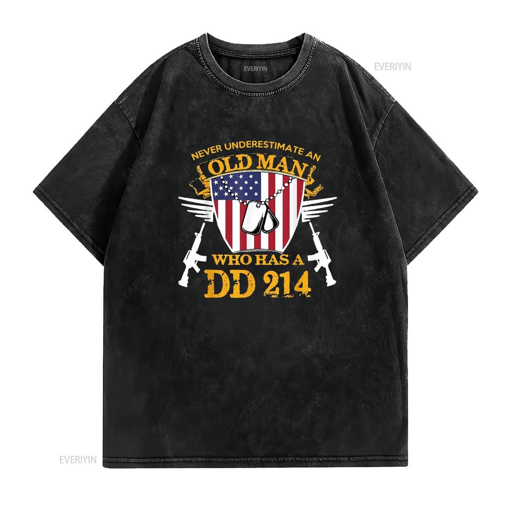 Never Underestimate An Old Man Who Has a DD 214 Alumni T Shirt vintage Washed Top For Everyday Wear Versatile streetwear