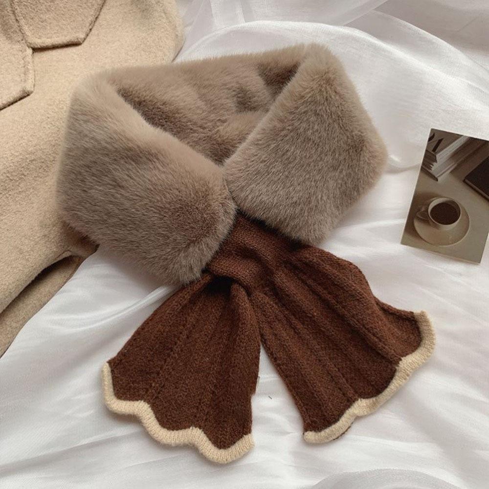 Windproof Neck Scarves Cross Wool Collar Elegant Plush Scarfs  Winter