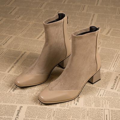 Модные зимние новые ботильоны на толстом каблуке, женские, с квадратным носком, замшевые, на молнии сзади, противоскользящие, износостойкие