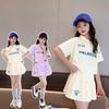 Summer Teenage Girl Clothes Set Children Letter Print Lapel Tshirt and Skirts Suit Kid Short Sleeve Polo Top Bottom Tracksuit