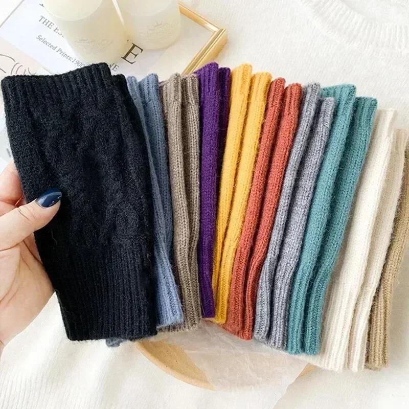 Женские зимние перчатки с половиной пальца, мягкие теплые шерстяные вязаные перчатки на руку, мягкие теплые перчатки с половиной пальца, Handschoenen, варежки унисекс, Guantes