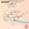 925 Sterling Silver Long Curved Pearl Drop Earrings for Women Fashion Wedding Party Jewelry Gift
