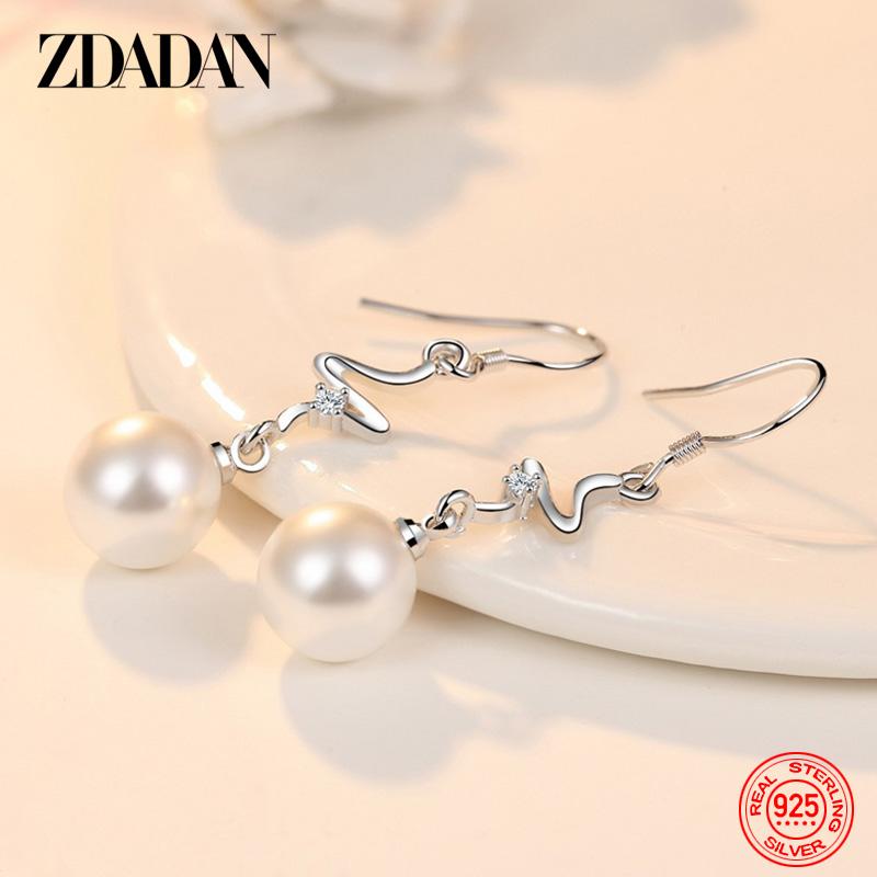 925 Sterling Silver Long Curved Pearl Drop Earrings for Women Fashion Wedding Party Jewelry Gift