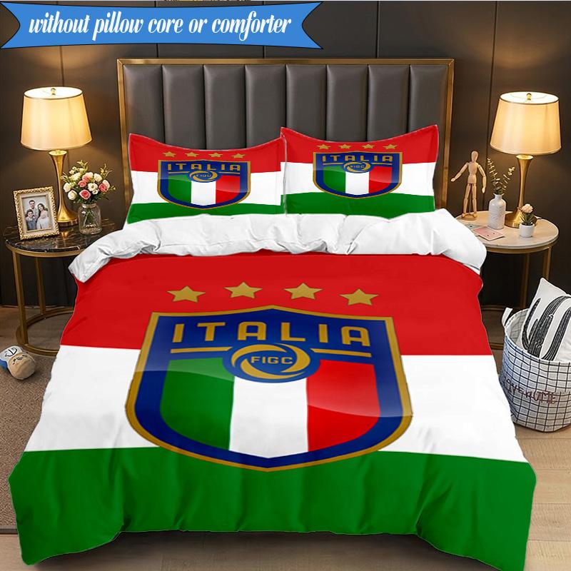 3PCS Italy Football Crest Bedding Set 2D Printing (Includes 1 Duvet Cover + 2 Pillowcases Coreless), Bedroom decor,Fan gift