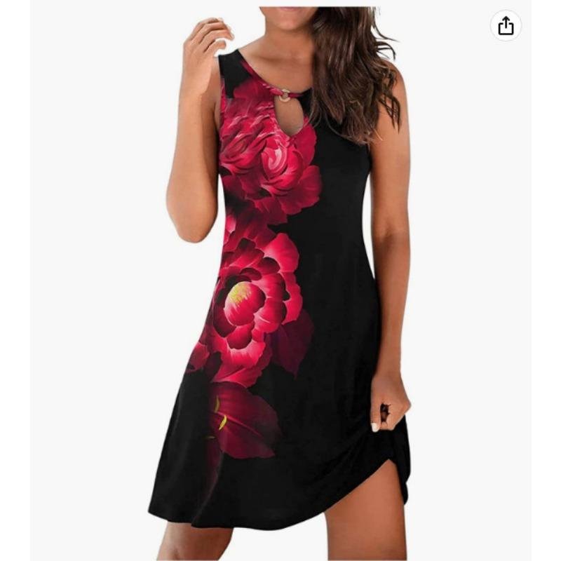 VEZFAA Женская мода лето весна цветочный узор печати без рукавов с круглым вырезом свободная талия повседневные платья