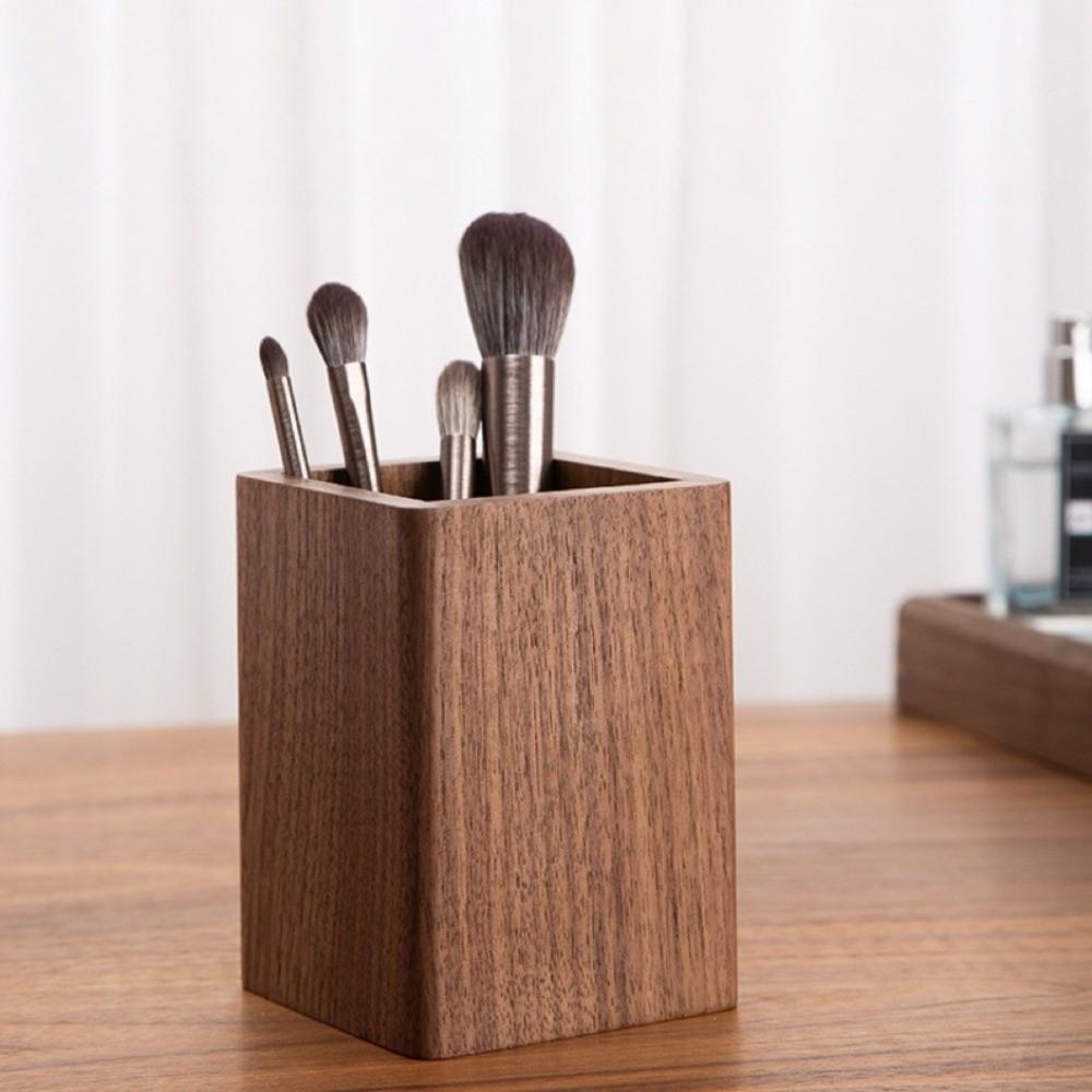 Desktop Storage Hickory Wood Pen Holder Simple Makeup Brush Organizer Office/School Supplies