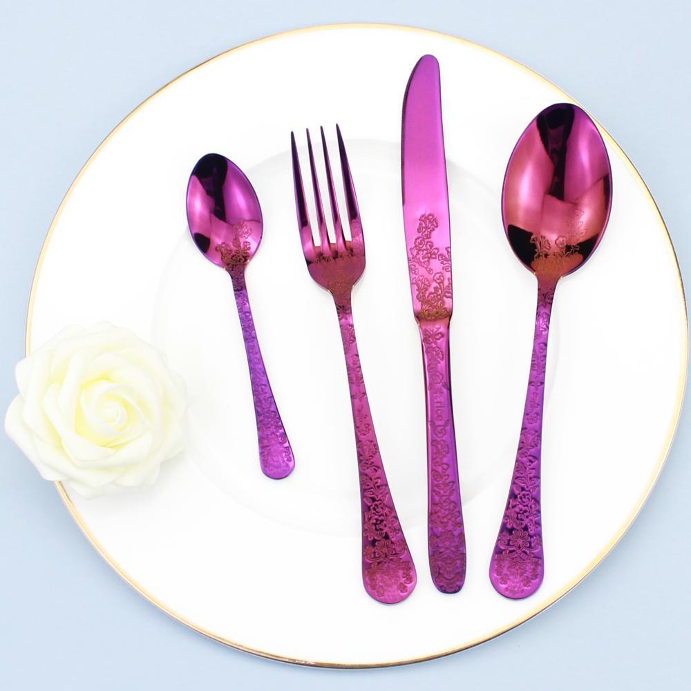 Fantastic Oriental Style Embossed Flower Pattern 4 in 1Cutlery Set Stainless Steel Artistic Floral Dinnerware Utensils For Home4