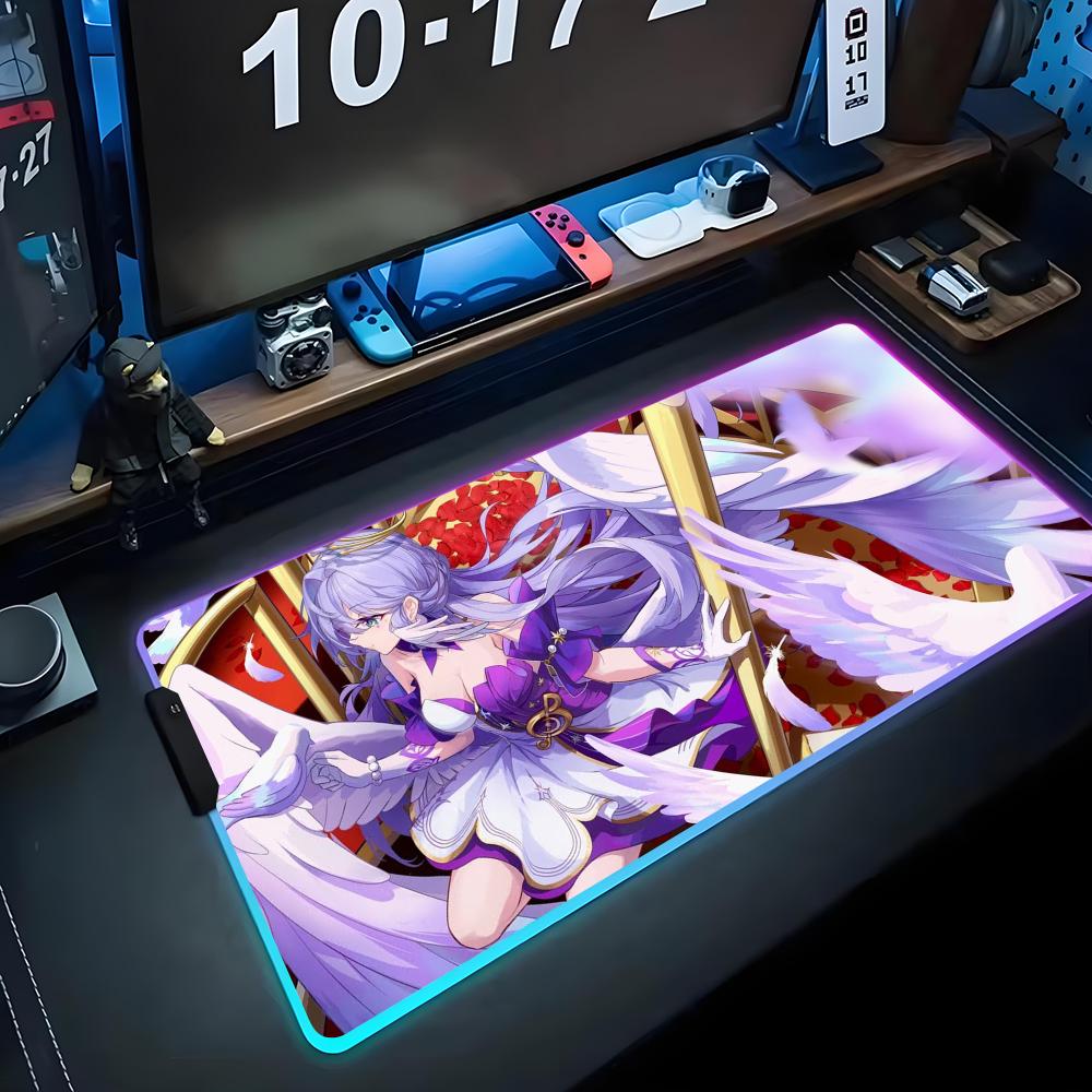 Robin honkai Коврик для мыши RGB Игровой коврик для мыши Большой светодиодный коврик Настольный коврик для ПК Светящийся коврик для мыши Большие коврики для клавиатуры Настольный ковер С подсветкой