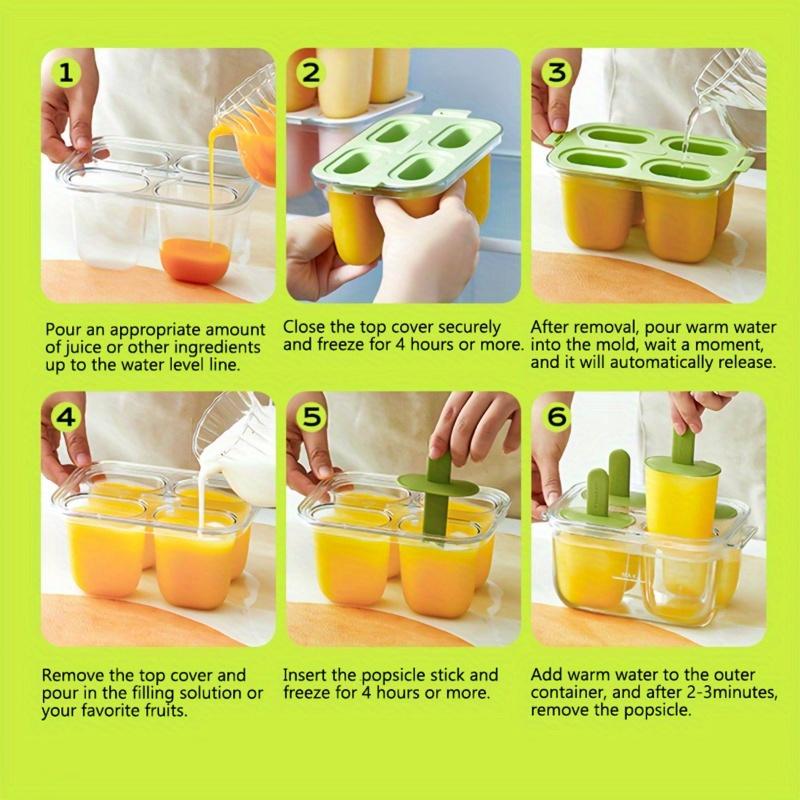 1PC Easy Release Popsicle Machine Leak-proof Cover Freeze Safe for Juice and Fruit Making 4 Homemade Popsicle Moulds