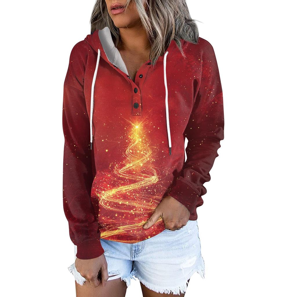 Женские повседневные модные принты с длинным рукавом на пуговицах пуловеры с капюшоном толстовки
