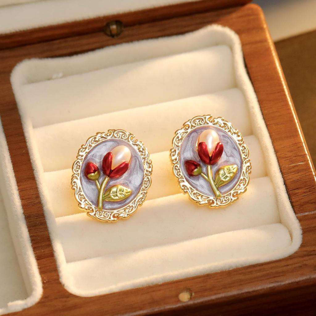 Оригинальные новые серьги с масляной эмалью в китайском стиле с жемчугом-клевером