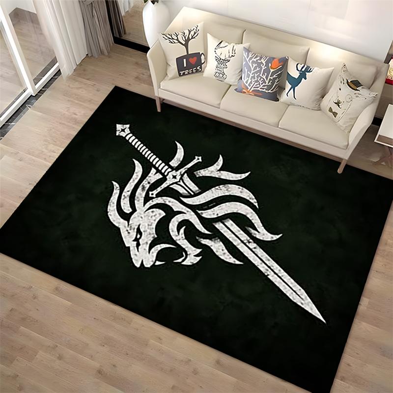 Lion Head with Sword Design Rug Non-slip rug suitable for living room and bedroom sofas
