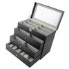 Glasses Display Case Carbon Fibre Grey Liner 4 Tiers 27 Slots Sunglass Glasses Storage Holder Box for Home